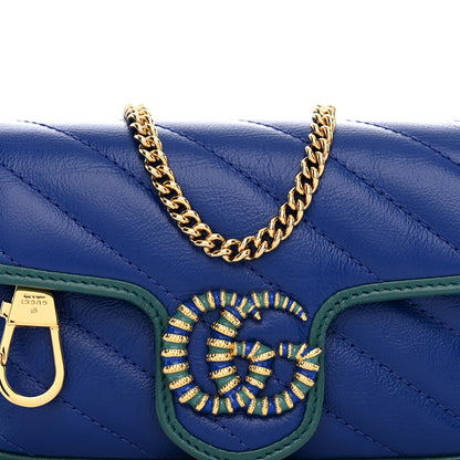 Gucci Azalea Calfskin Enamel Matelasse Diagonal Super Mini Torchon GG Marmont Shoulder Bag Imperial Blue Pavone 8 of 11