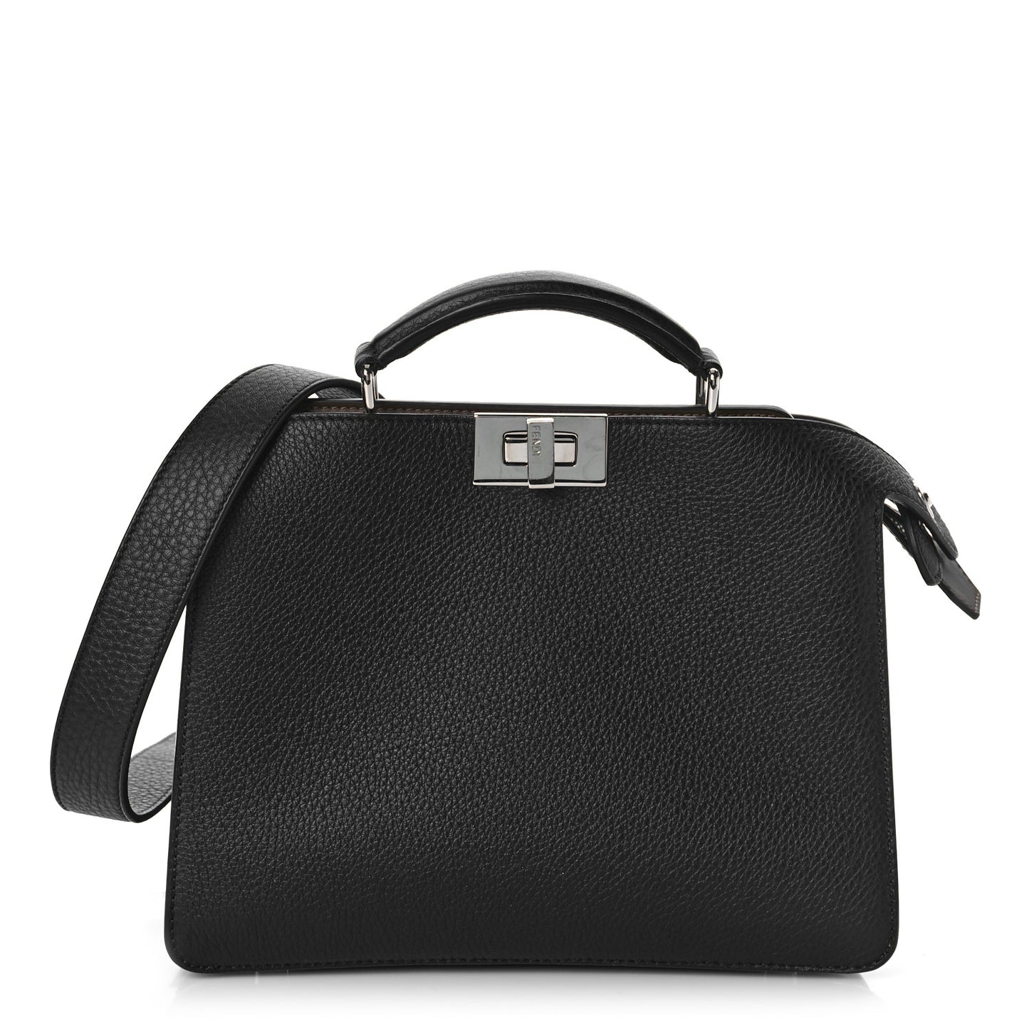 Cuoio Romano Vitello Cover Glazed Fabric Bi-Color FF 1974 Mini Peekaboo I SEE U Satchel Black Mimosa Tobacco Moro