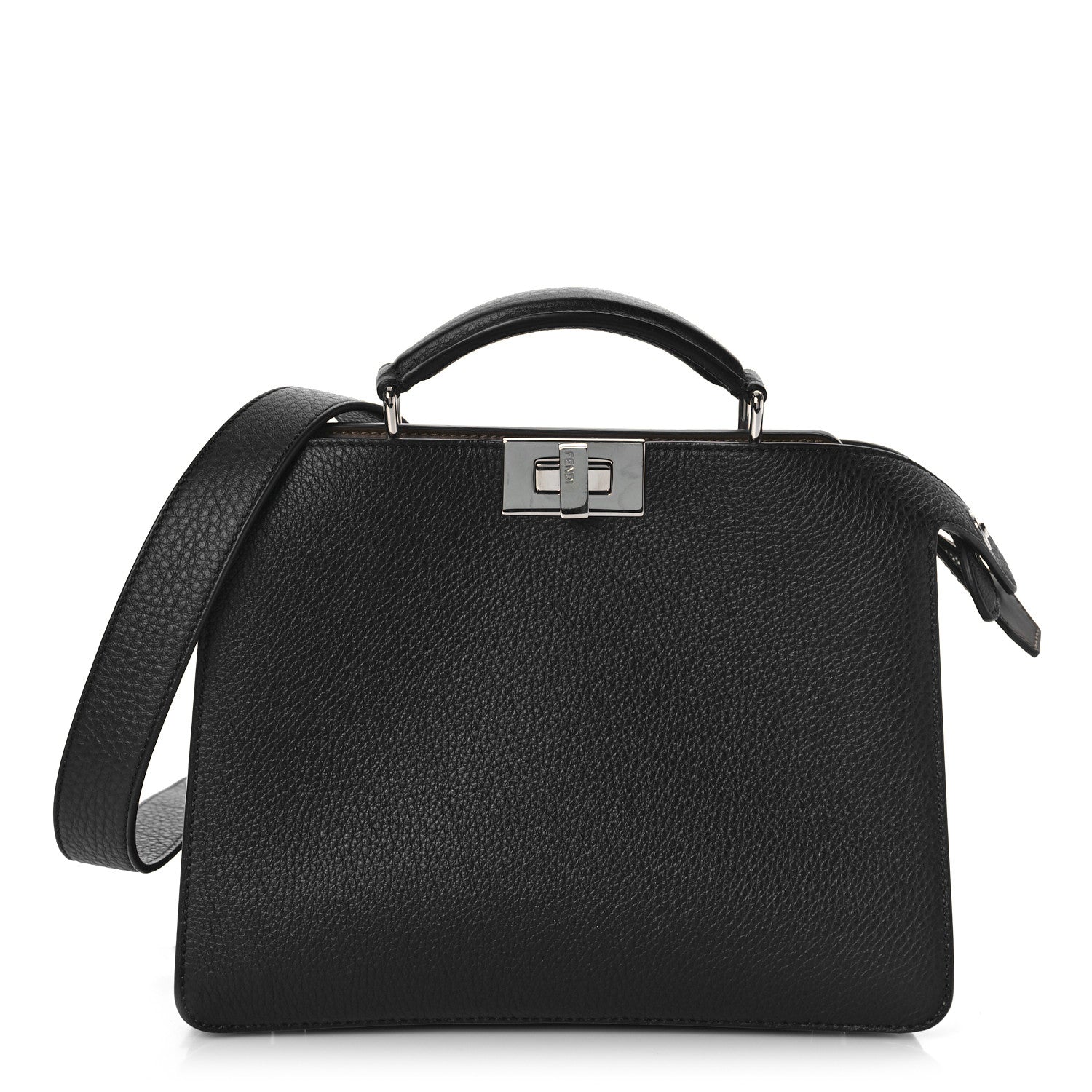 Fendi Cuoio Romano Vitello Cover Glazed Fabric Bi-Color FF 1974 Mini Peekaboo I SEE U Satchel Black Mimosa Tobacco Moro 3 of 10