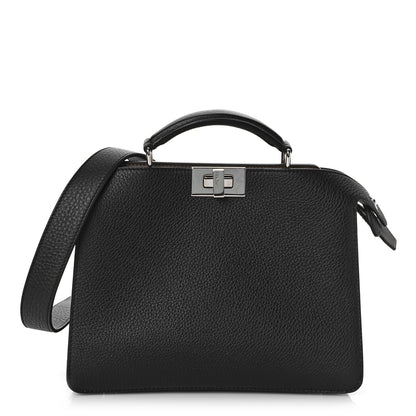 Fendi Cuoio Romano Vitello Cover Glazed Fabric Bi-Color FF 1974 Mini Peekaboo I SEE U Satchel Black Mimosa Tobacco Moro 3 of 10