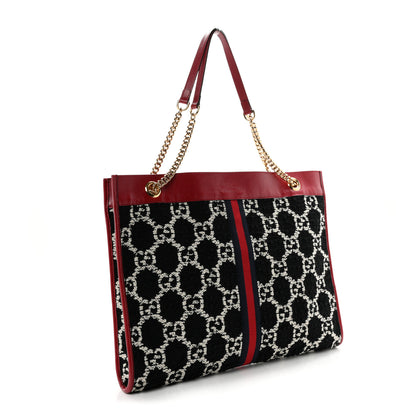 Gucci Tweed GG Monogram Large Rajah Chain Tote Romantic Cherry Black White 4 of 11