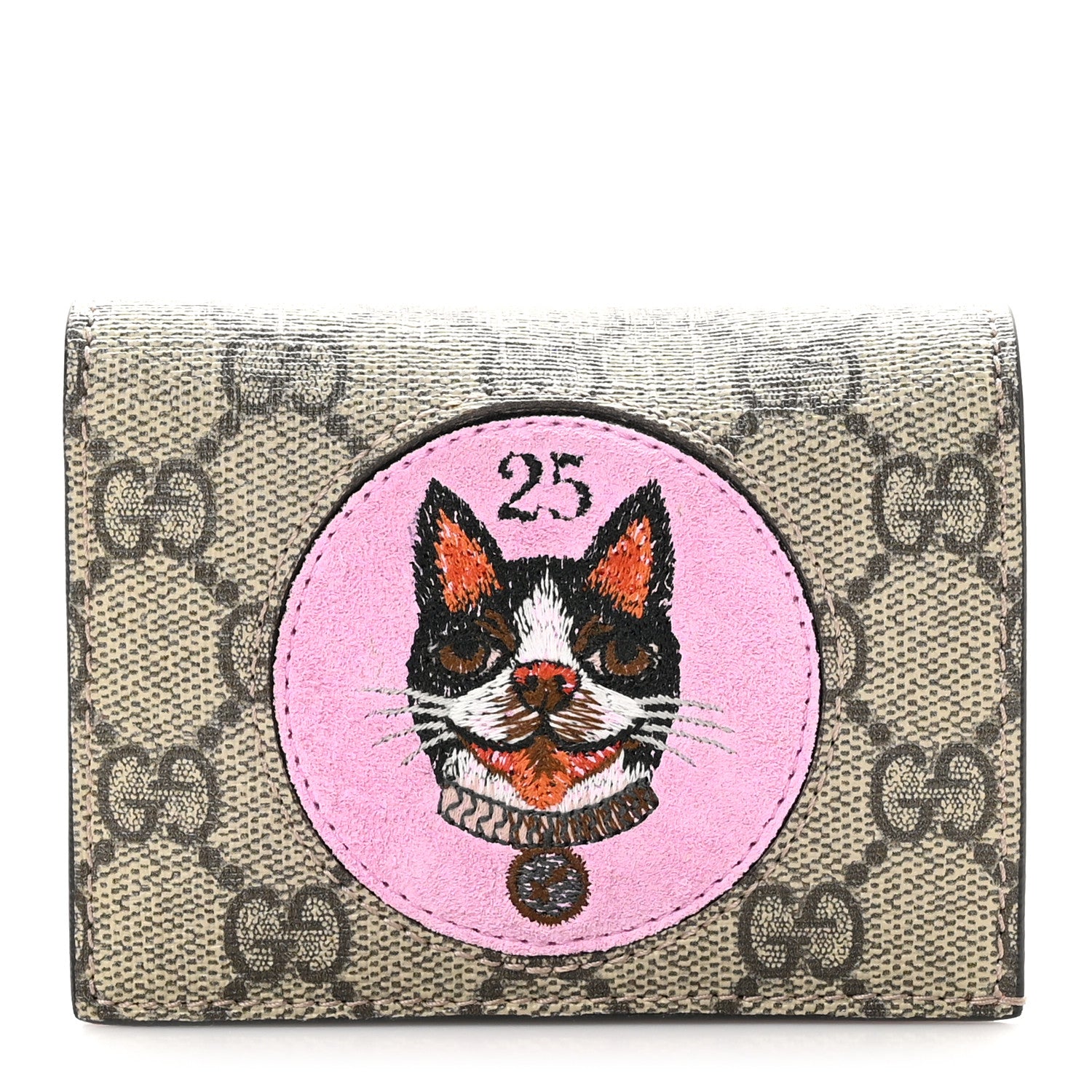 Gucci GG Supreme Monogram Bosco Patch Card Case Wallet Beige Malva Hibiscus Red 1 of 9