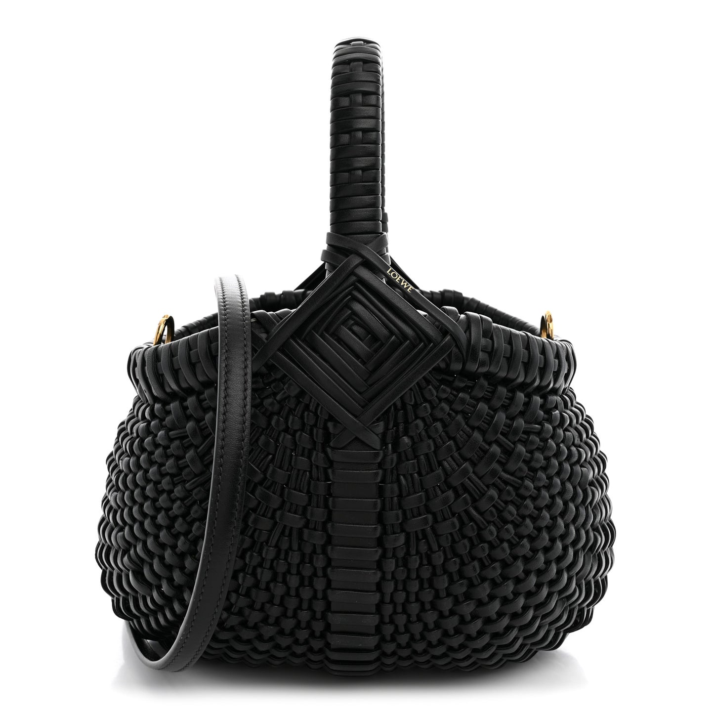 Calfskin Woven Mini Diamond Basket Bag Black