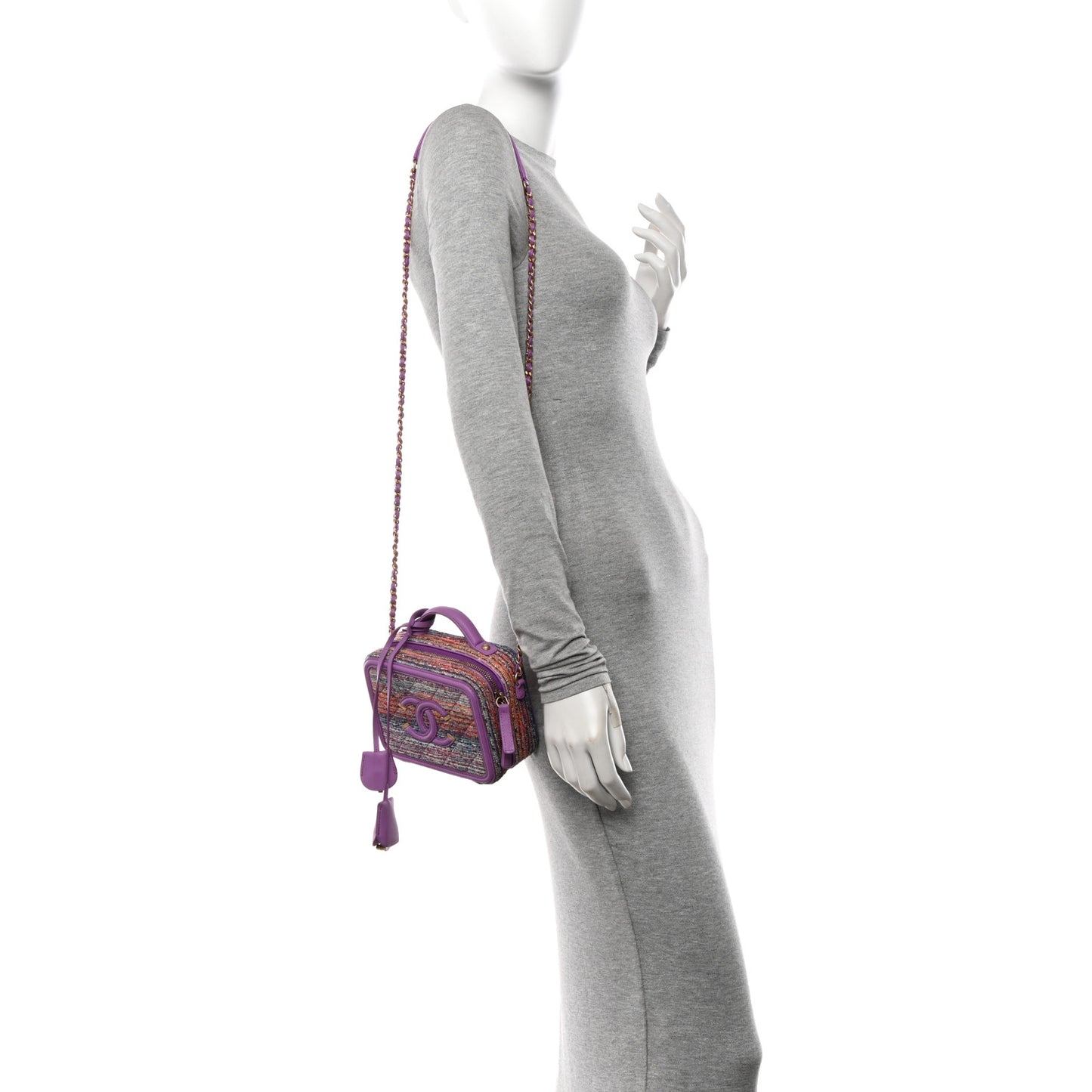 Tweed Quilted Small CC Filigree Vanity Case Purple Multicolor