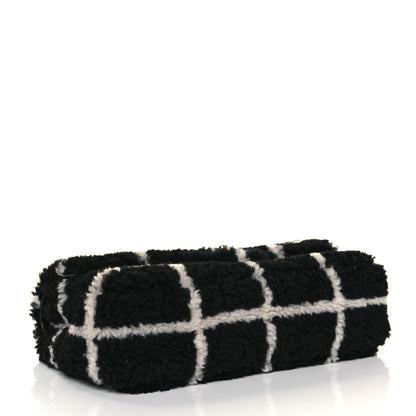 Chanel Shearling Lambskin Large Fluffy Tartan Single Flap Black White 3 of 11