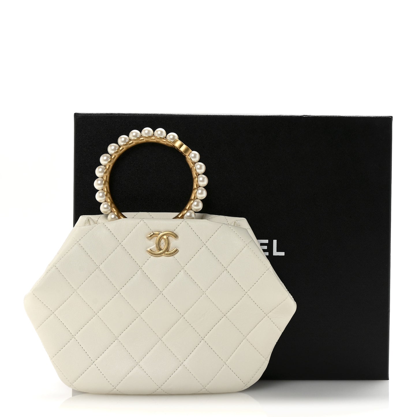 Lambskin Quilted Pearl Crown Clutch Bag White