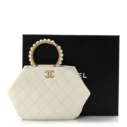 Chanel Lambskin Quilted Pearl Crown Clutch Bag White 11 of 11