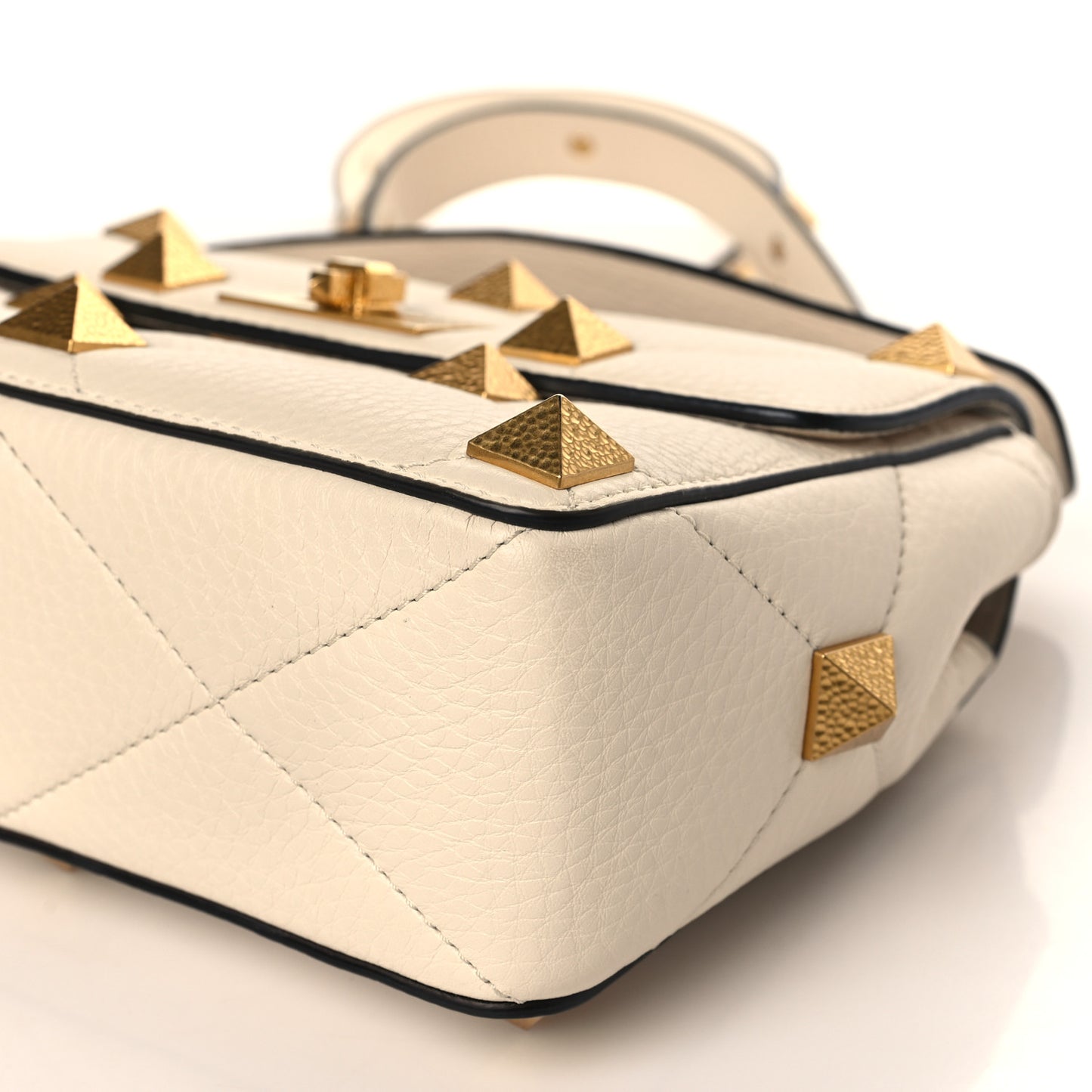 Grained Calfskin Medium Roman Stud Shoulder Bag Light Ivory