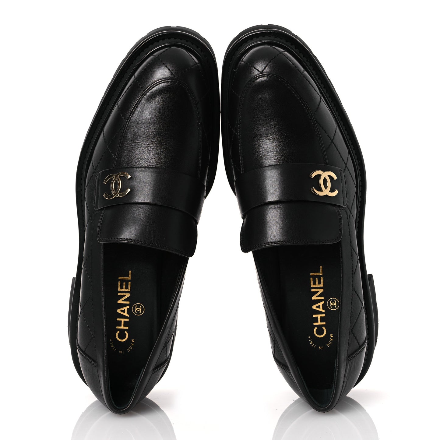 Calfskin Quilted CC Mocassin Loafers 40.5 Black
