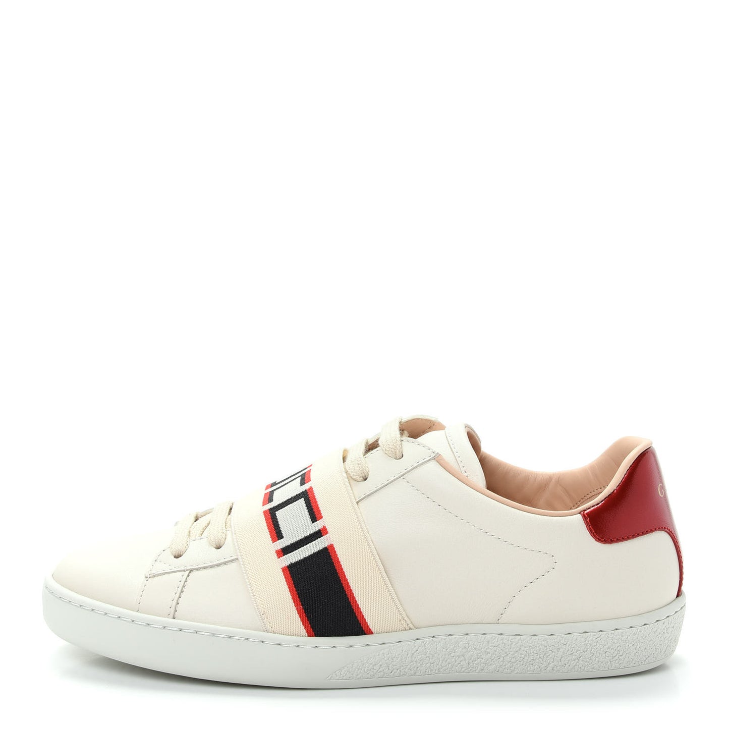 Calfskin Stripe Womens New Ace Sneakers 35.5 New Mystic White Ecru Red Flame