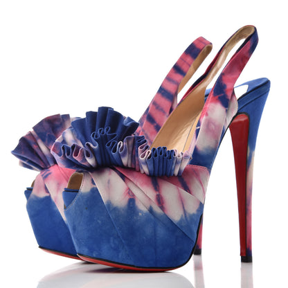Christian Louboutin Satin Tie and Dye Greissimo Slingback Platform Pumps 37 Multicolor 3 of 9