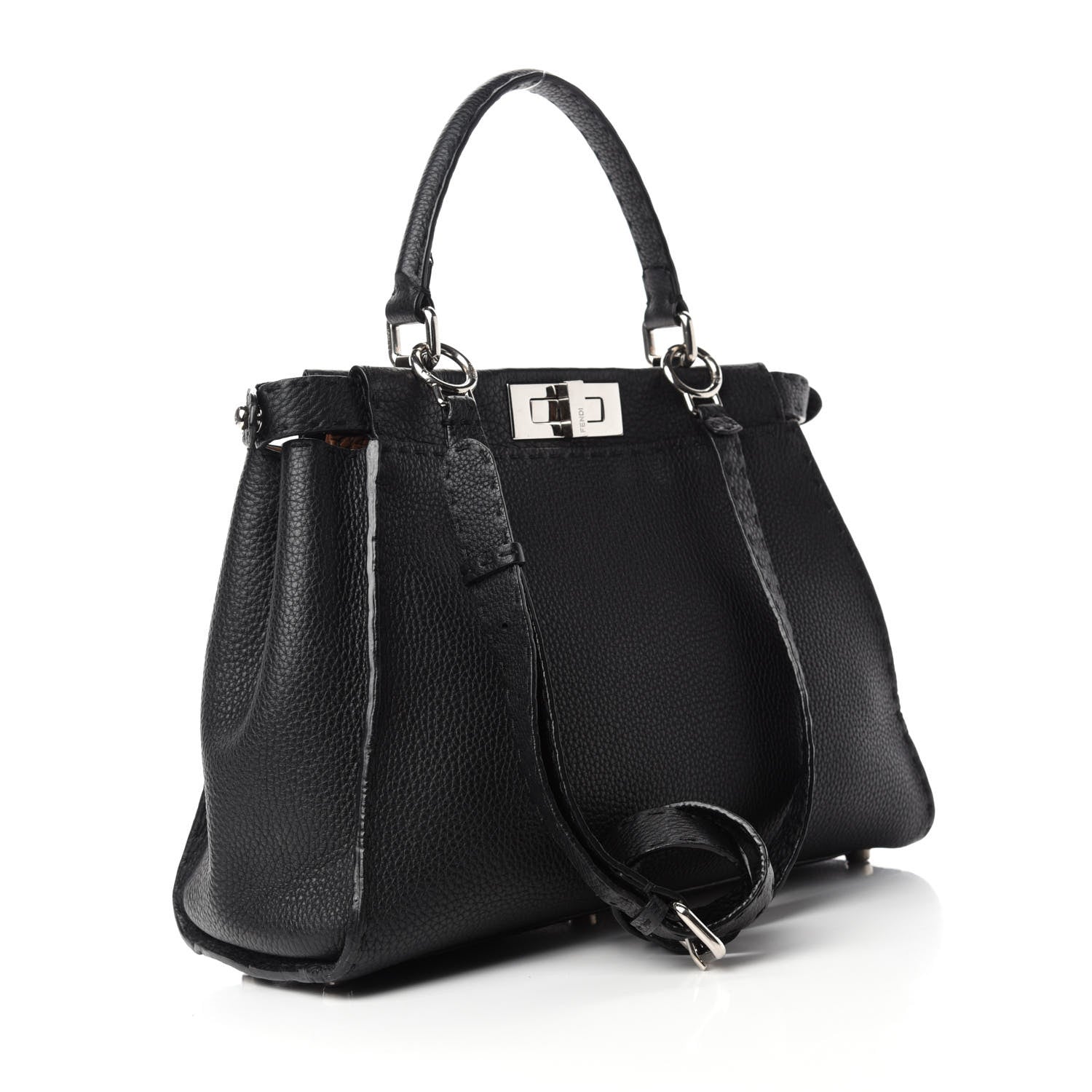 Fendi Cuoio Romano Selleria Bi-Color Medium Peekaboo Iconic Satchel Black Mou 3 of 15