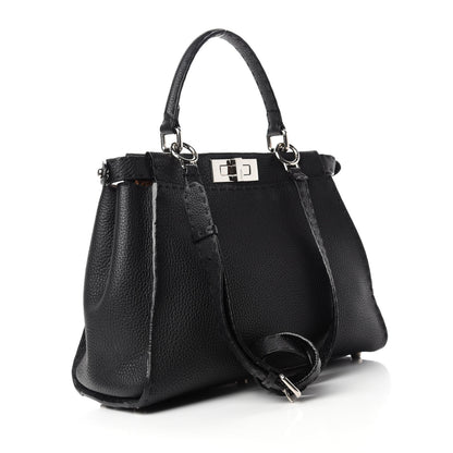 Fendi Cuoio Romano Selleria Bi-Color Medium Peekaboo Iconic Satchel Black Mou 3 of 15