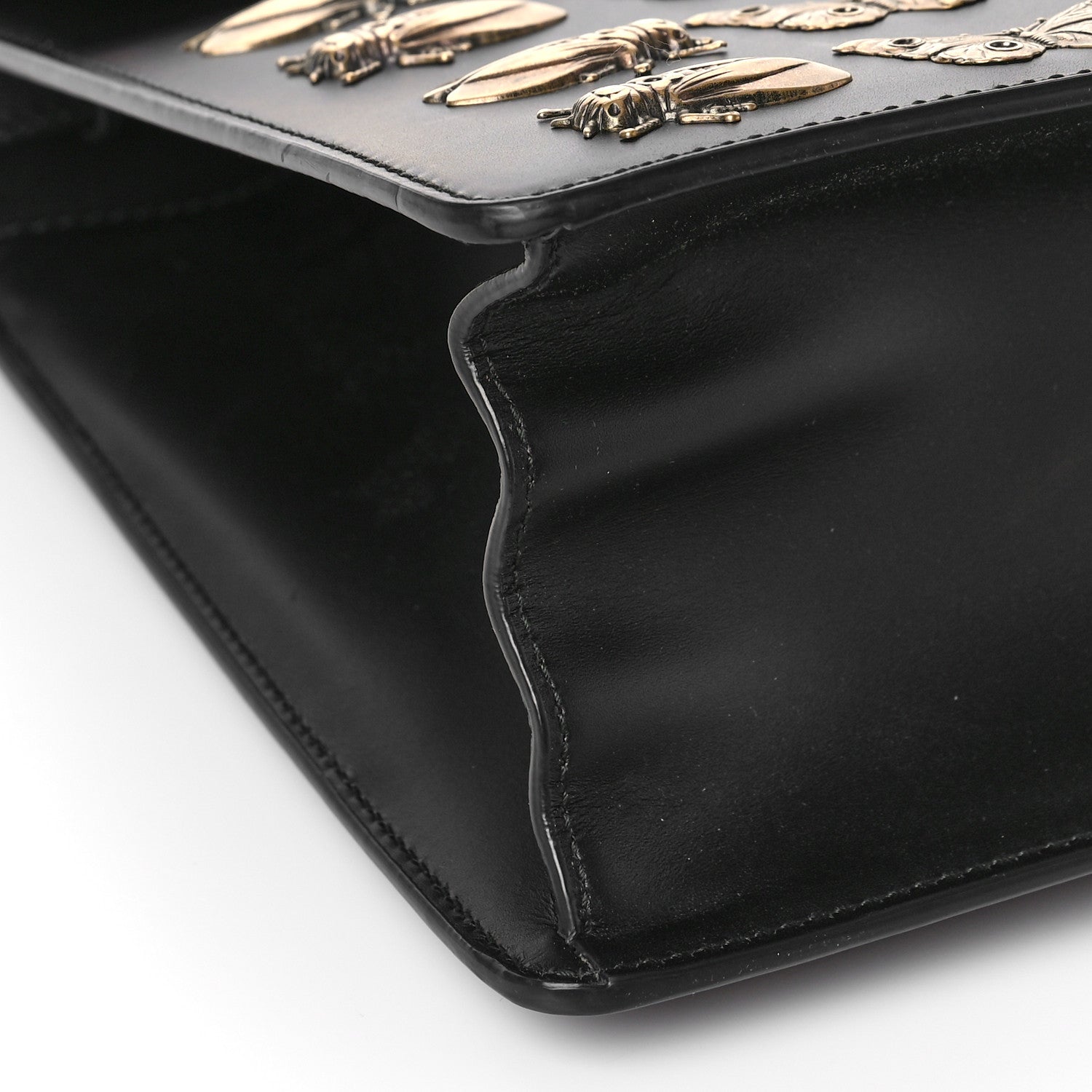 Gucci Calfskin Animal Studs Medium Sylvie Top Handle Bag Black 8 of 11