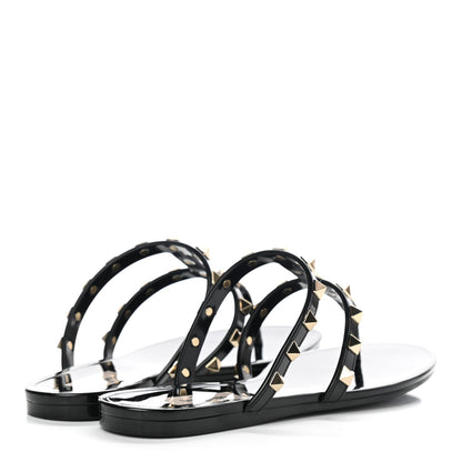 Valentino Garavani PVC Jelly Rockstud Caged Flat Thong Sandals 35 Black 4 of 7