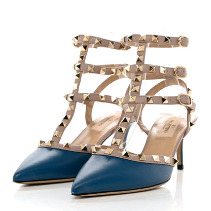 Valentino Garavani Calfskin Nappa Rockstud Ankle Strap 65mm Pumps 36 Indaco Poudre 3 of 8