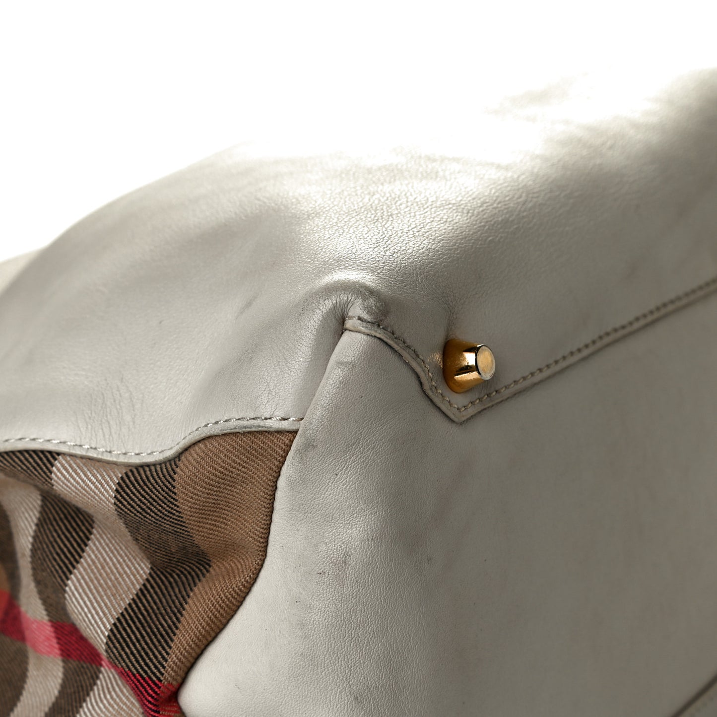 Calfskin House Check Large Banner Tote White