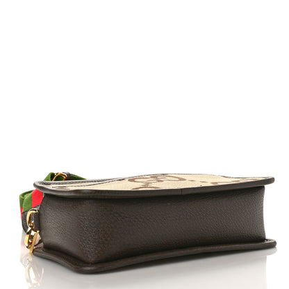 Gucci Monogram Jumbo GG Textured Dollar Calfskin Web Mini Crossbody Bag Camel Ebony New Acero 4 of 8