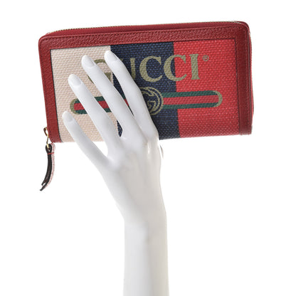 Gucci Canvas Sylvie Stripe Logo Zip Around Wallet Mystic White Hibiscus Red Maritime 2 of 7