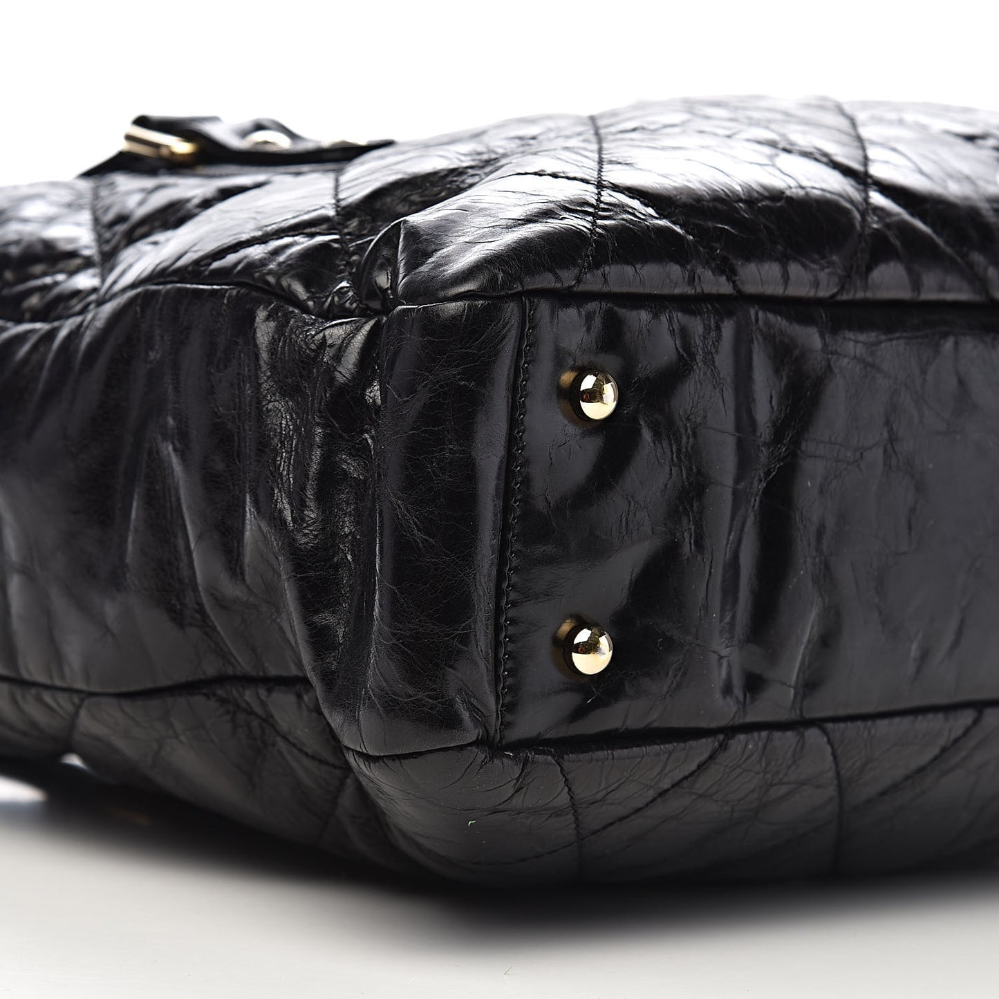 Glazed Calfskin Lambskin Quilted Portobello Tote Black
