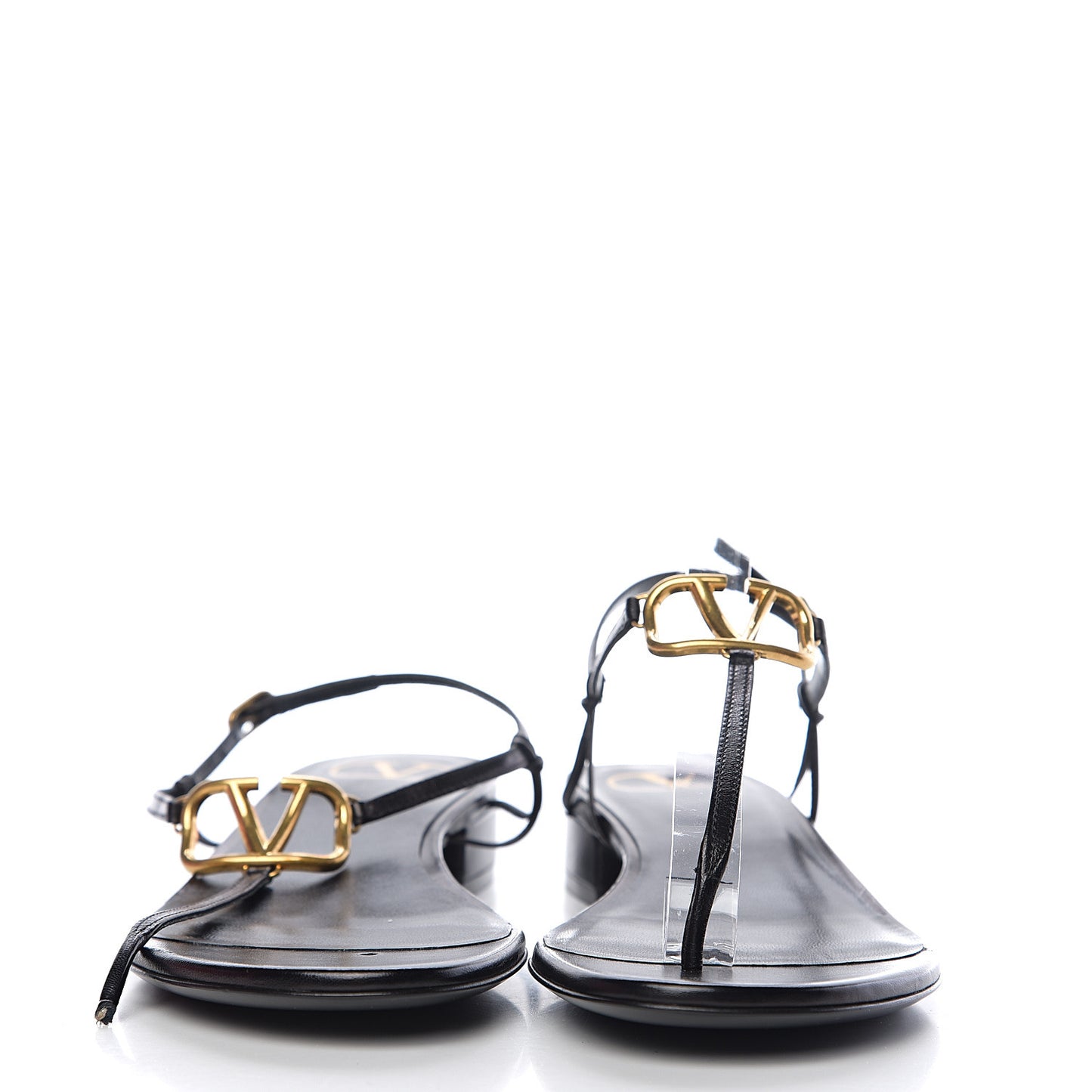 Calfskin VLogo Slingback Low Heel Thong Sandals 39 Black