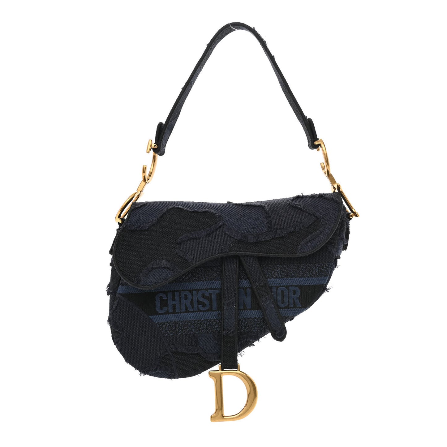 Canvas Embroidered Camouflage Saddle Bag Blue