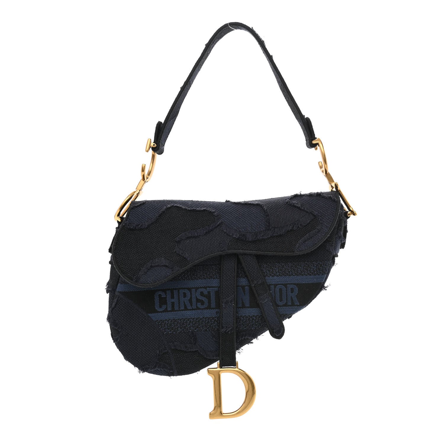 Christian Dior Canvas Embroidered Camouflage Saddle Bag Blue 1 of 11