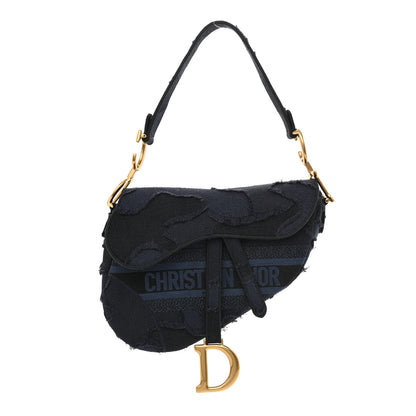 Christian Dior Canvas Embroidered Camouflage Saddle Bag Blue 1 of 11