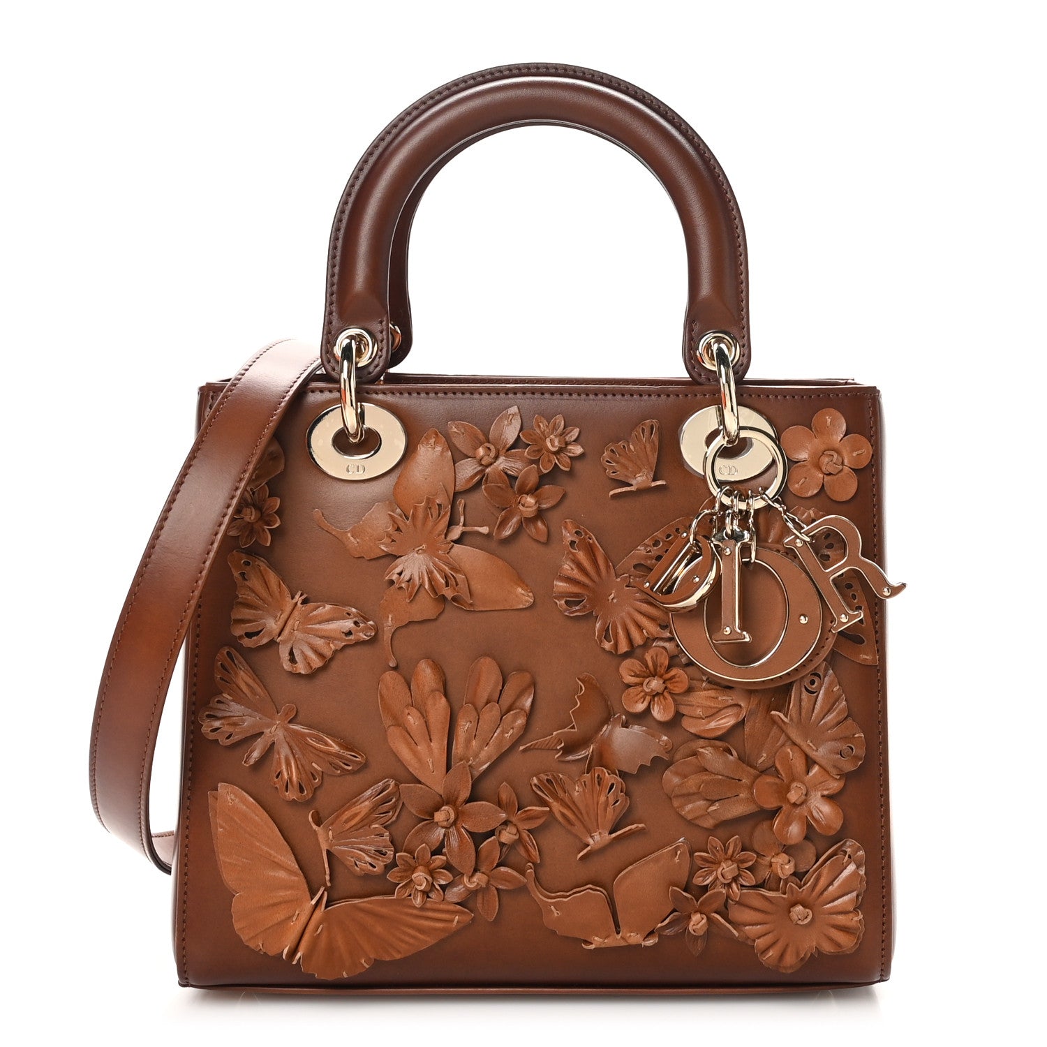 Christian Dior Calfskin 3D Butterfly Embellished Medium Lady Dior Brown 1 of 21