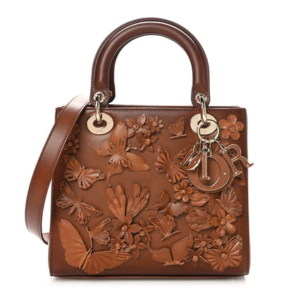 Christian Dior Calfskin 3D Butterfly Embellished Medium Lady Dior Brown 1 of 21