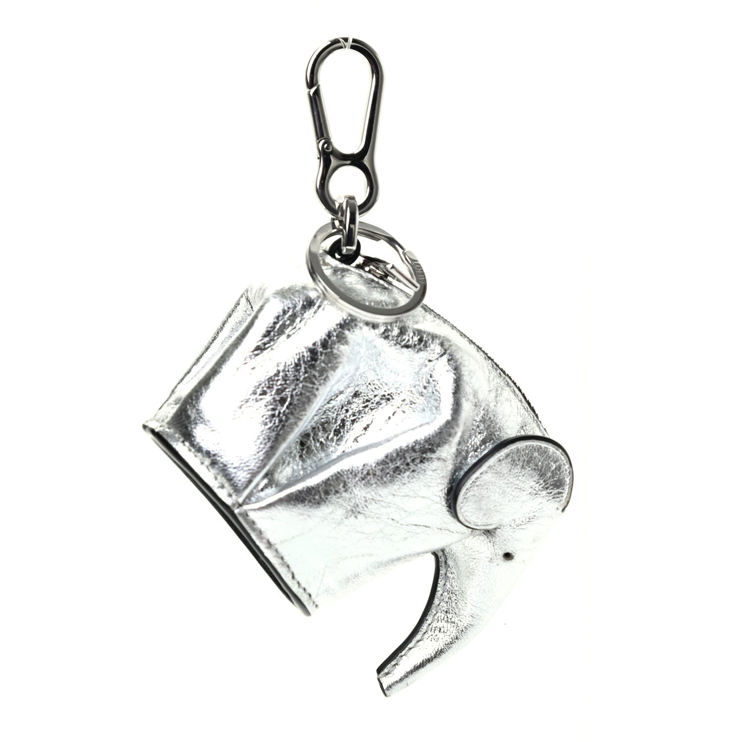 Metallic Calfskin Mini Elephant Coin Purse Silver