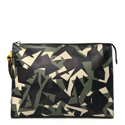 Fendi Textured Calfskin Bugs Camouflage Clutch Multicolor Military 1 of 10