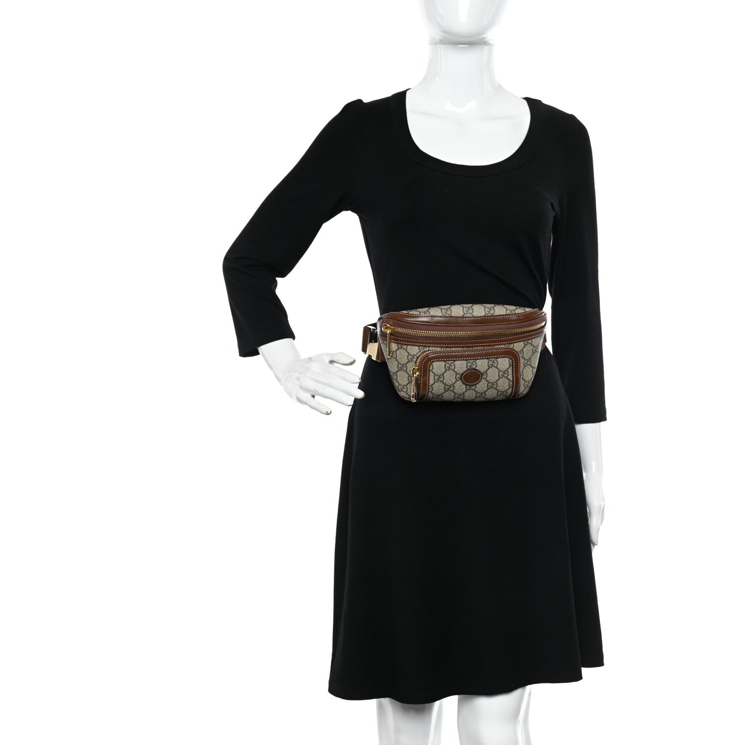 Gucci GG Supreme Monogram Textured Calfskin Retro Interlocking G Belt Bag Beige Ebony Brown Sugar 2 of 9