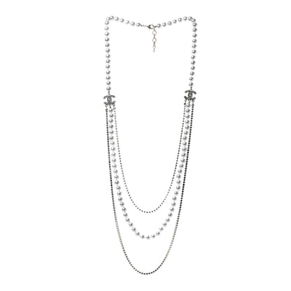 Chanel Crystal Pearl CC Long Multistrand Necklace Gold 2 of 4
