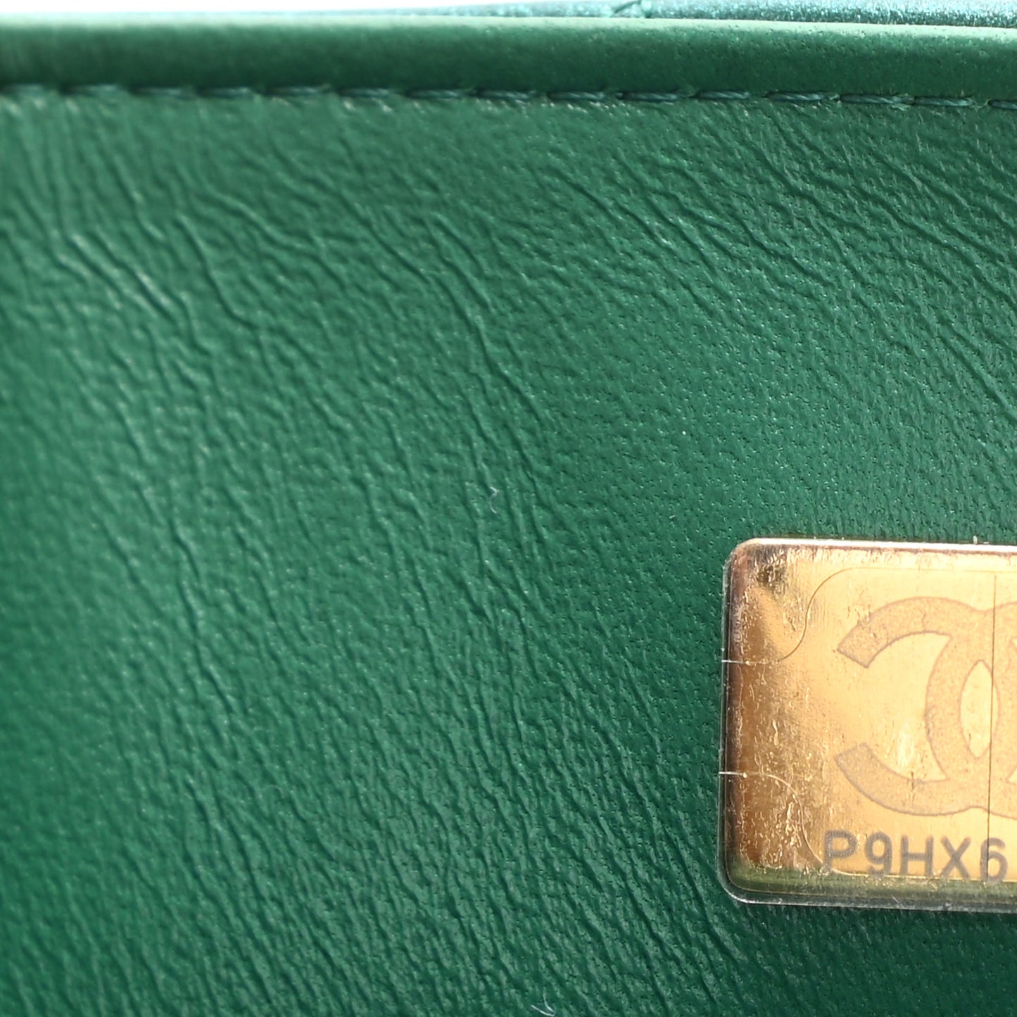 Iridescent Calfskin Quilted Mini Rectangular Flap Green