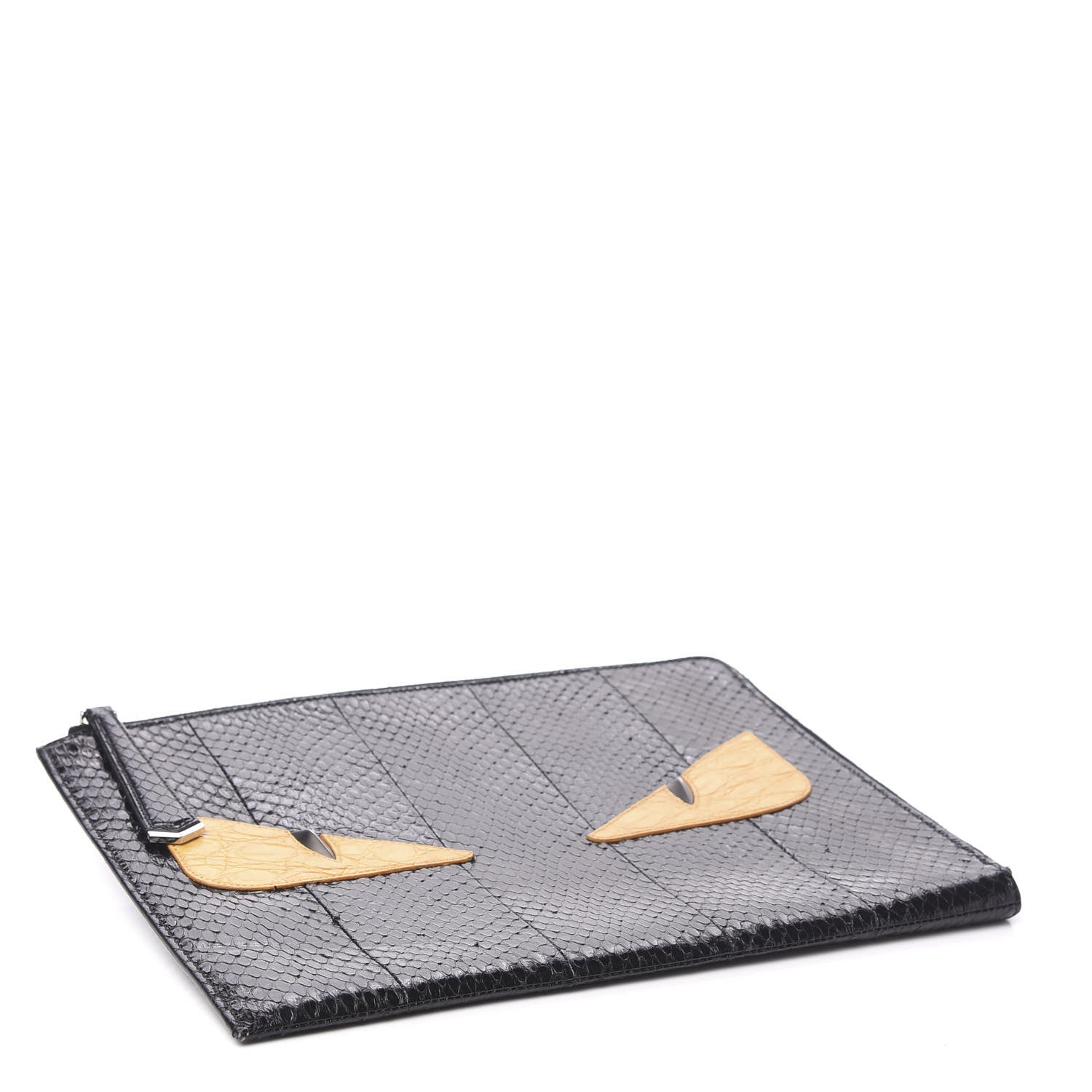 Fendi Elaphe Crocodile Monster Eyes Zip Around Pouch Black 3 of 7