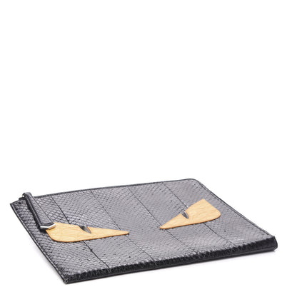 Fendi Elaphe Crocodile Monster Eyes Zip Around Pouch Black 3 of 7