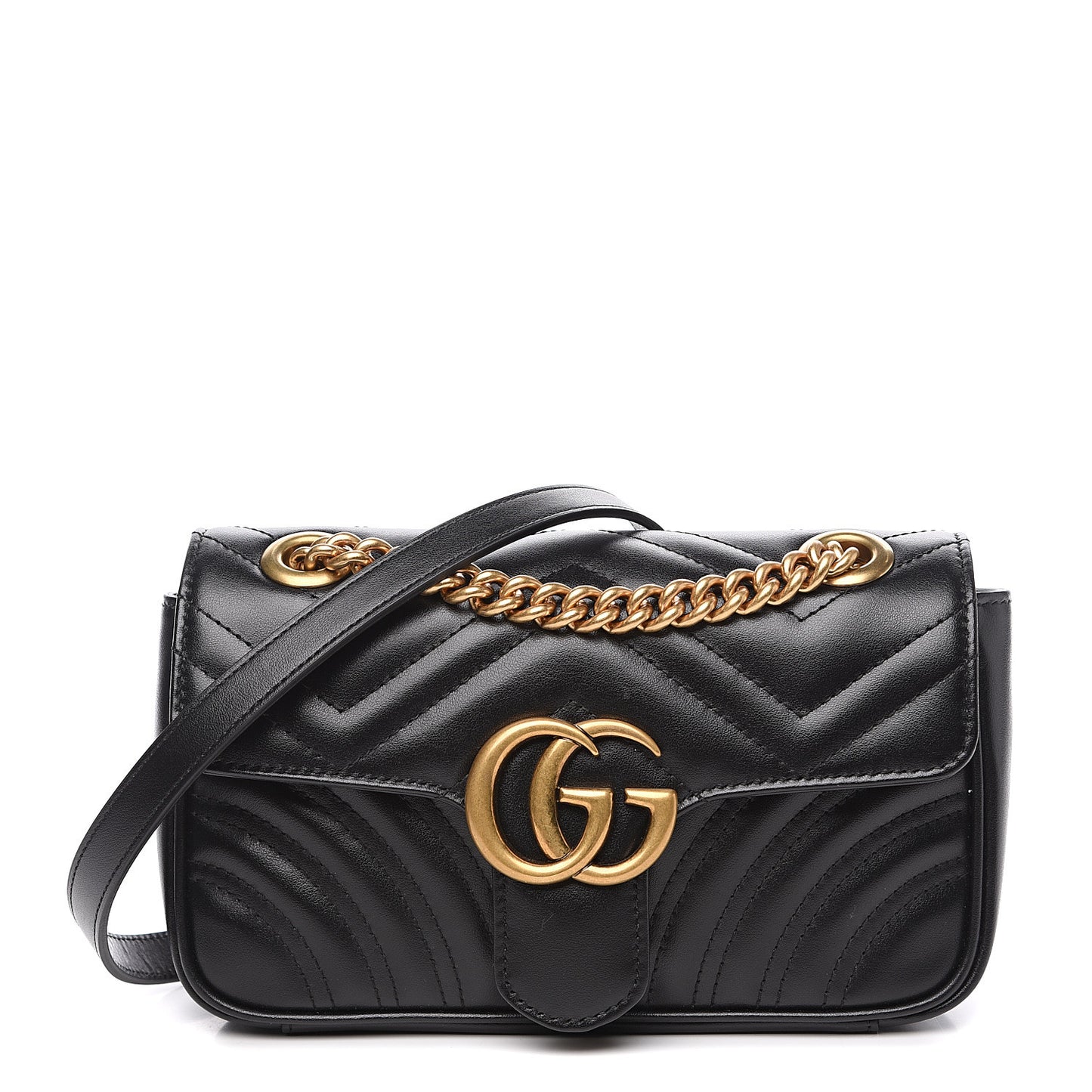 Calfskin Matelasse Mini GG Marmont Shoulder Bag Black