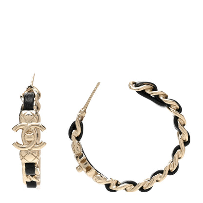 Chanel Metal Lambskin Quilted CC Turnlock Chain Hoop Earrings Gold Black 1 of 5