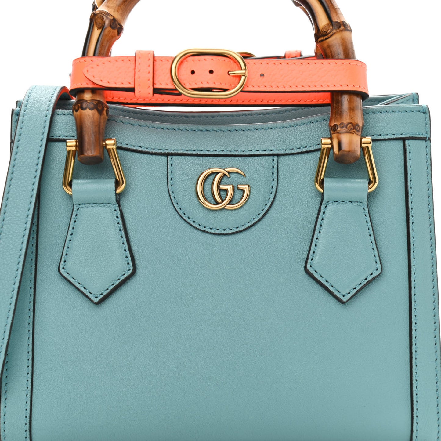 Wonka Grain Calfskin Mini Diana Tote Bag Dusty Azure Orange Fluo