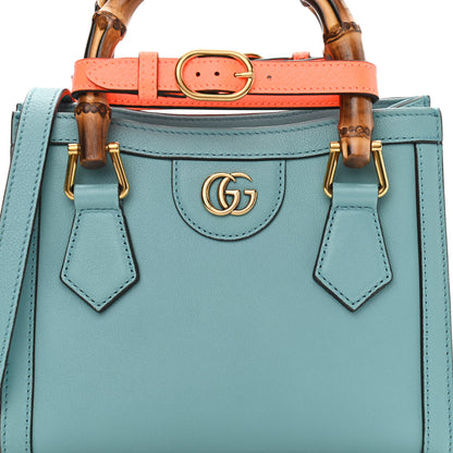 Gucci Wonka Grain Calfskin Mini Diana Tote Bag Dusty Azure Orange Fluo 8 of 12