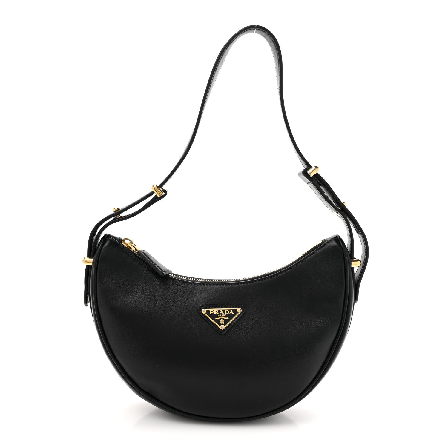 Prada Soft Calfskin Arque Shoulder Bag Black 1 of 10