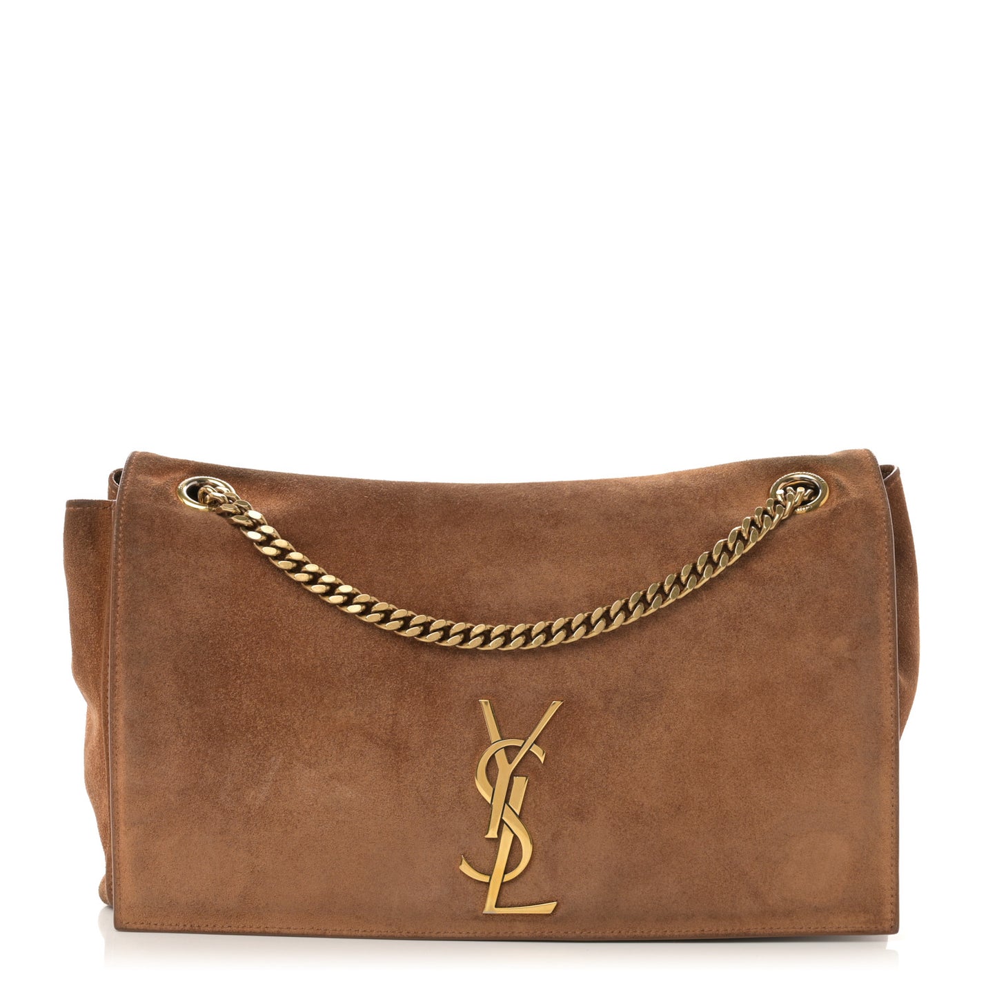 Smooth Calfskin Suede Medium Reversible Monogram Kate Satchel Light Ochre