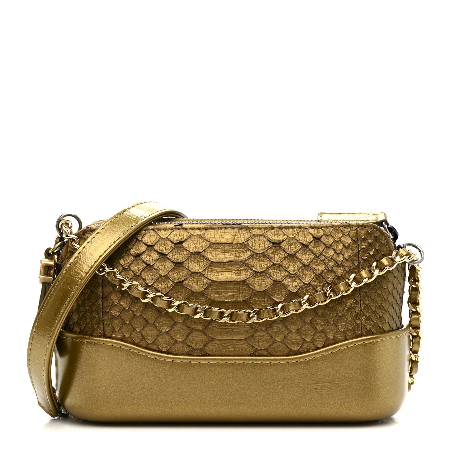 Metallic Snakeskin Small Gabrielle Clutch With Chain Gold
