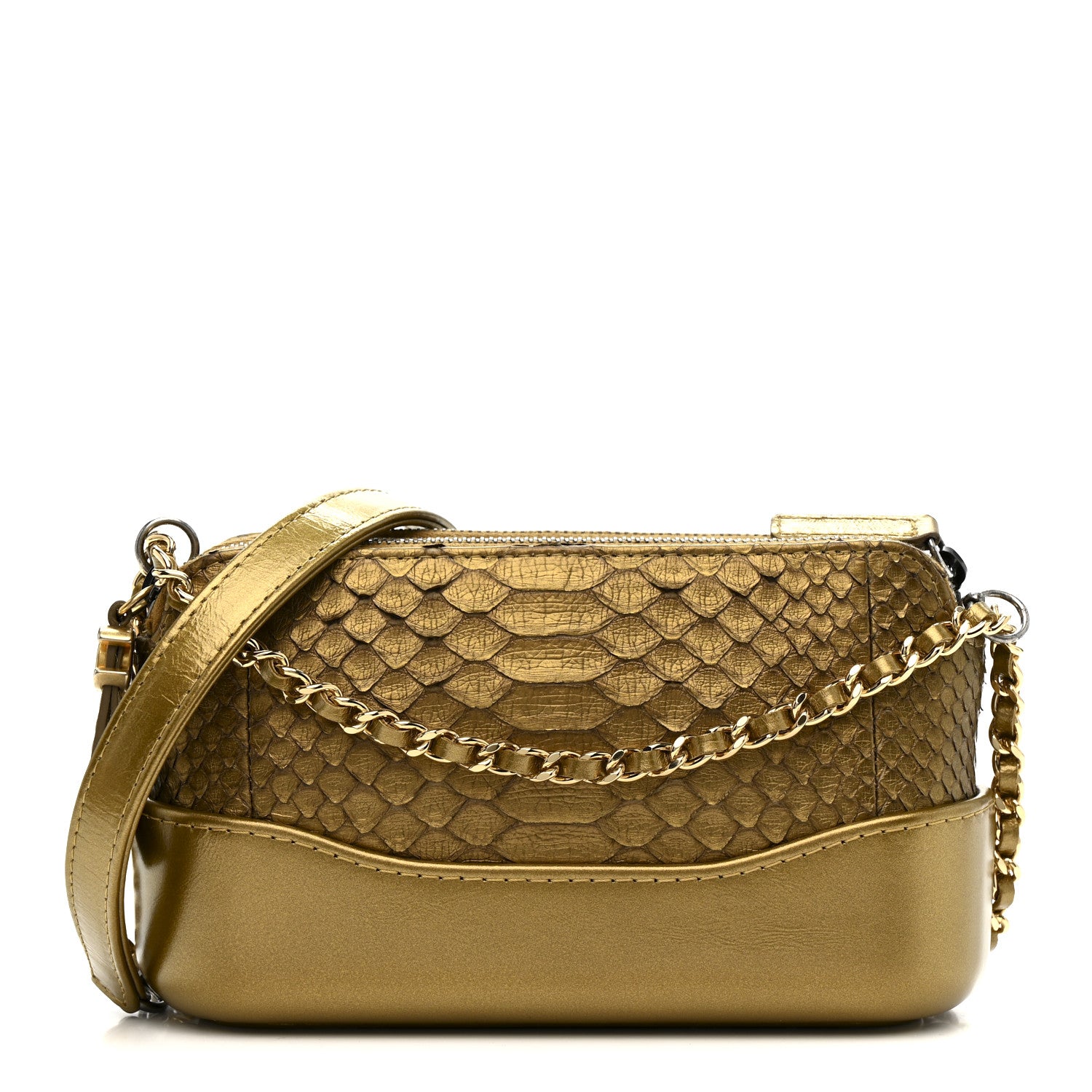 Chanel Metallic Snakeskin Small Gabrielle Clutch With Chain Gold 1 of 15