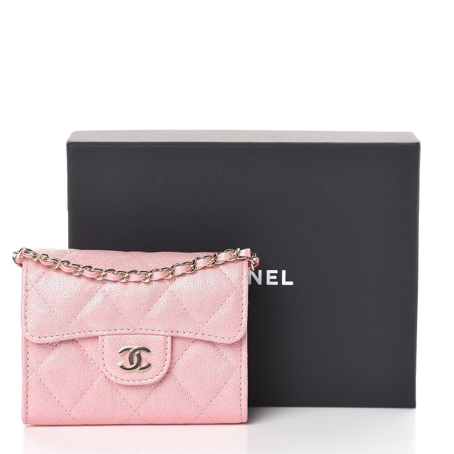 Chanel Iridescent Caviar Quilted Flap Card Holder On Chain Pink 11 of 11