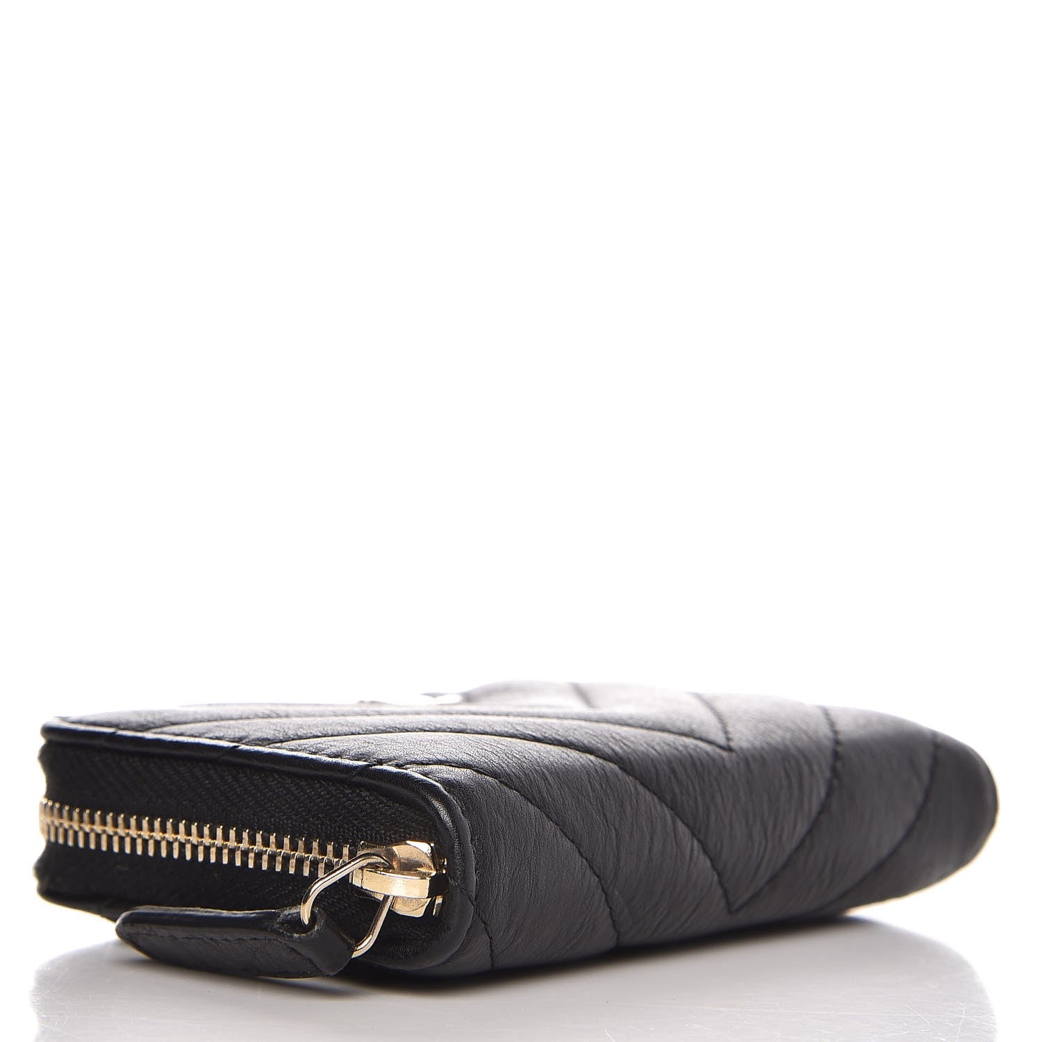Chanel Calfskin Chevron Quilted Zip Around Coin Purse Black 4 of 8