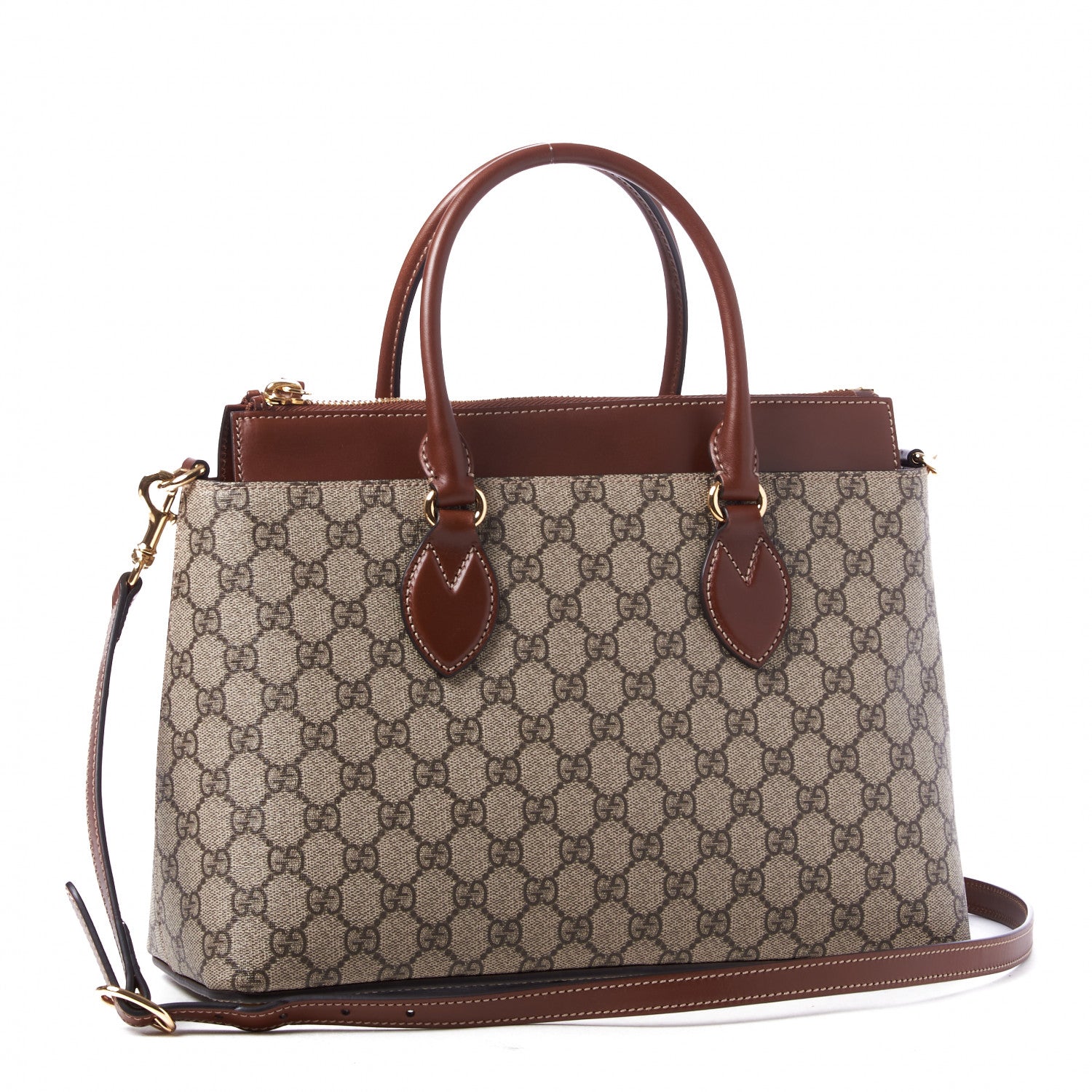 Gucci GG Supreme Monogram Small Zip Top Tote Beige Tuscany 2 of 8