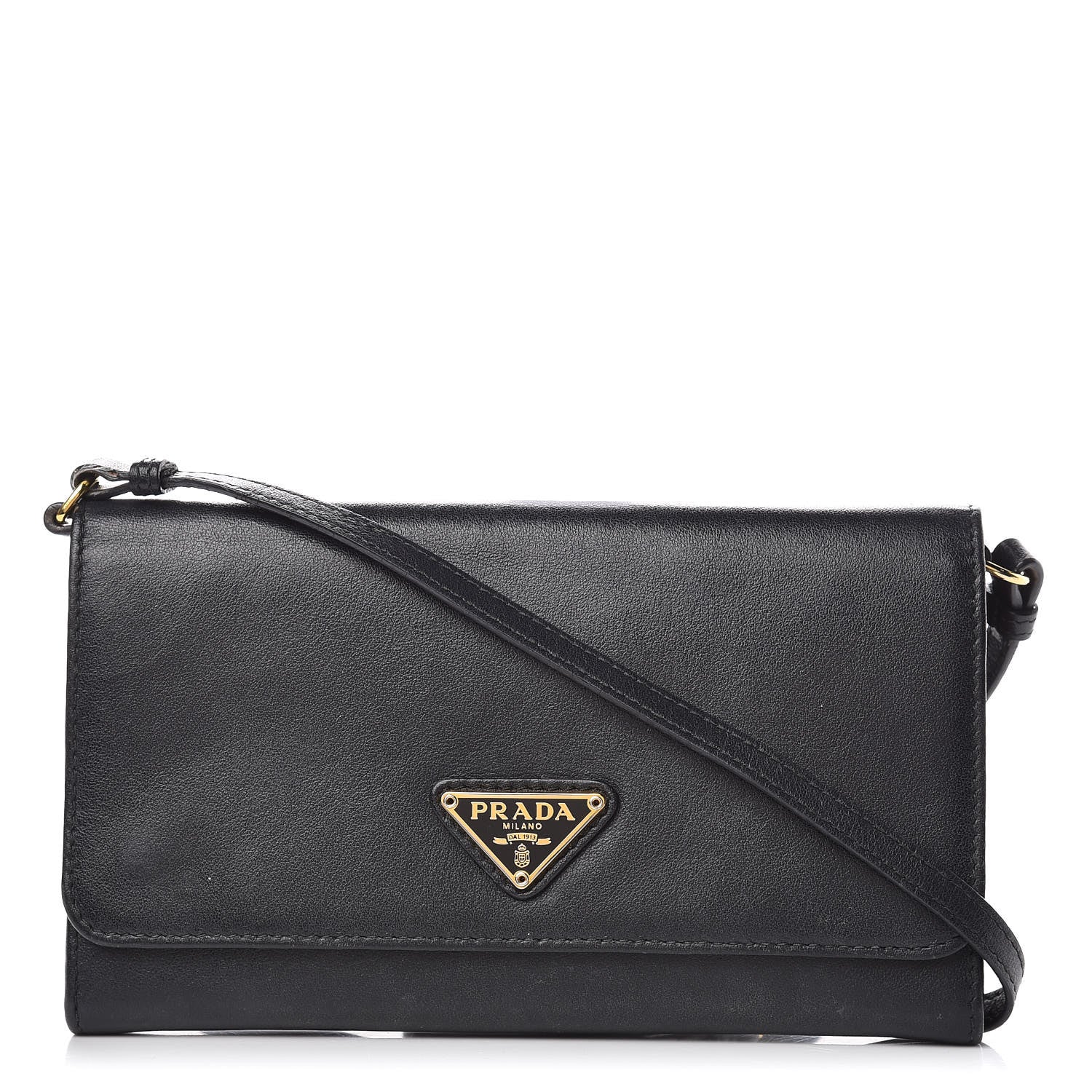 Prada Soft Calf Crossbody Wallet Black Fuoco 1 of 13