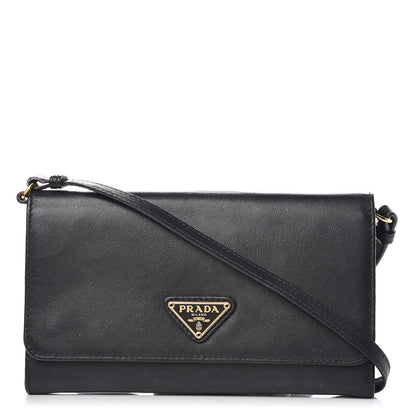 Prada Soft Calf Crossbody Wallet Black Fuoco 1 of 13